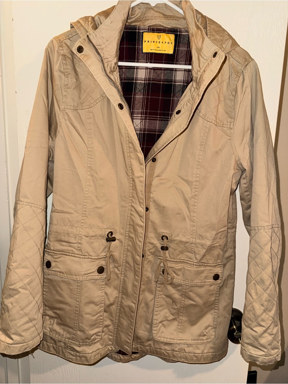 Prince & Fox Beige Hooded Utility Jacket with Quilted Sleeves